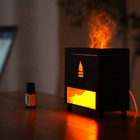 2023 New Design Flame Humidifier 3D Fire Flame Aroma Diffuser With Salt Stone Simulated Fireplace